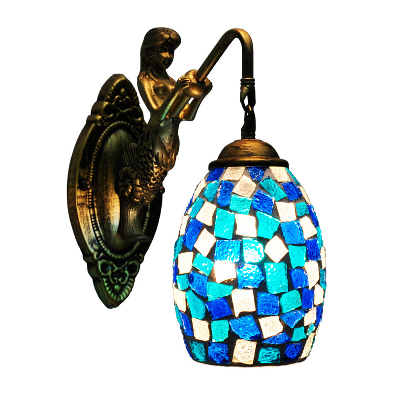 BowLift | Dome Vanity Lamp 1 Light Silver/Red/Yellow Stained Glass Mediterranean Style Wall Light for Bathroom