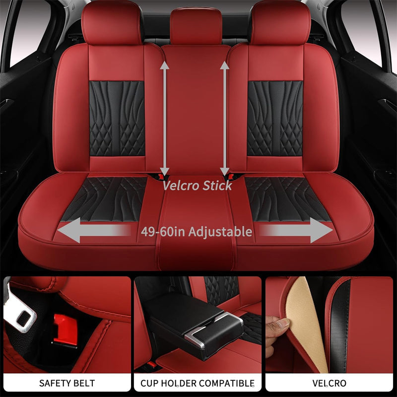 BowLift | Wine Red Leather Car Seat Covers Full Set Waterproof Car Seat Protectors 5 Seats Fit Most Cars