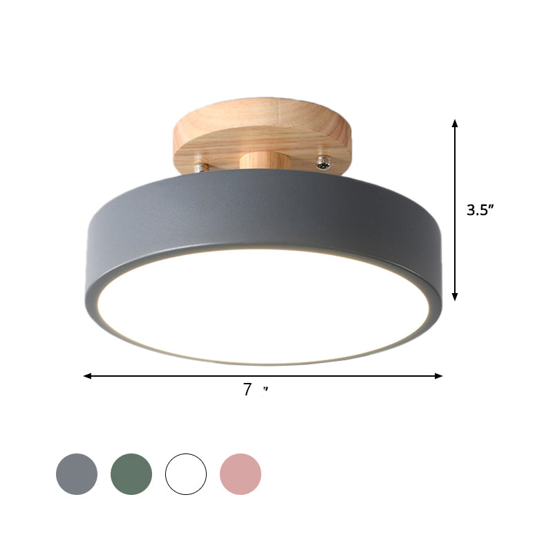 BowLift | Scandinavian LED Ceiling Light with Wood | Modern Drum Shape for Hallways and Entrances | Energy-Efficient Lighting