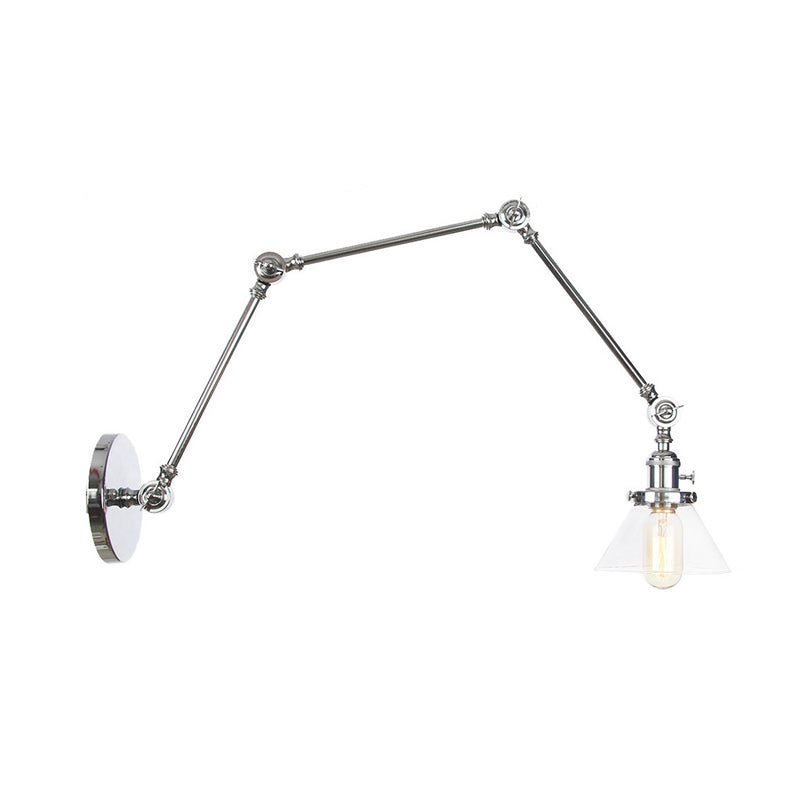 BowLift | 1 Light Wall Lamp Industrial Cone Clear/Amber Glass Wall Lamp in Black/Bronze/Brass with Adjustable Arm, 8“+8"/8"+8"+8" Long