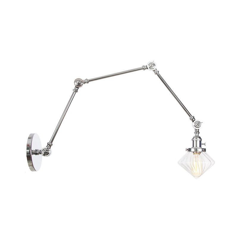 BowLift | 1 Light Dining Room Wall Lamp Vintage Black/Bronze/Brass Wall Mounted Lamp with Diamond Clear/Amber Glass Shade, 8"+8"/8"+8"+8" L Adjustable Arm