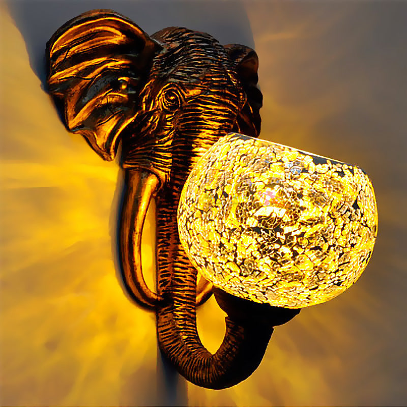 BowLift | Globe Wall-Mounted Light 1 Light Hand-Cut Glass Baroque Sconces in Red/Yellow/Blue with Elephant Decop for Outdoor