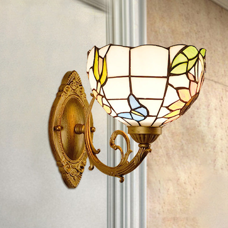 BowLift | Grape/Blossom Vanity Lighting Fixture 1 Light Yellow Art Glass Victorian Wall Lamp in Brass for Bathroom