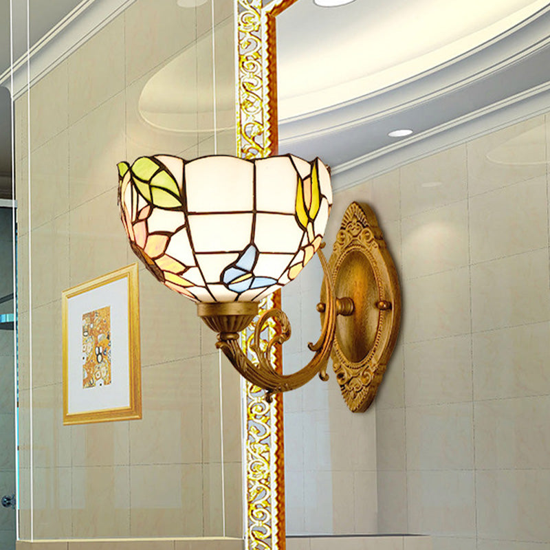 BowLift | Grape/Blossom Vanity Lighting Fixture 1 Light Yellow Art Glass Victorian Wall Lamp in Brass for Bathroom