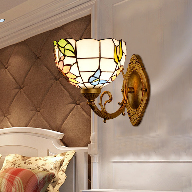 BowLift | Grape/Blossom Vanity Lighting Fixture 1 Light Yellow Art Glass Victorian Wall Lamp in Brass for Bathroom