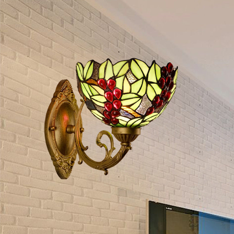 BowLift | Grape/Blossom Vanity Lighting Fixture 1 Light Yellow Art Glass Victorian Wall Lamp in Brass for Bathroom