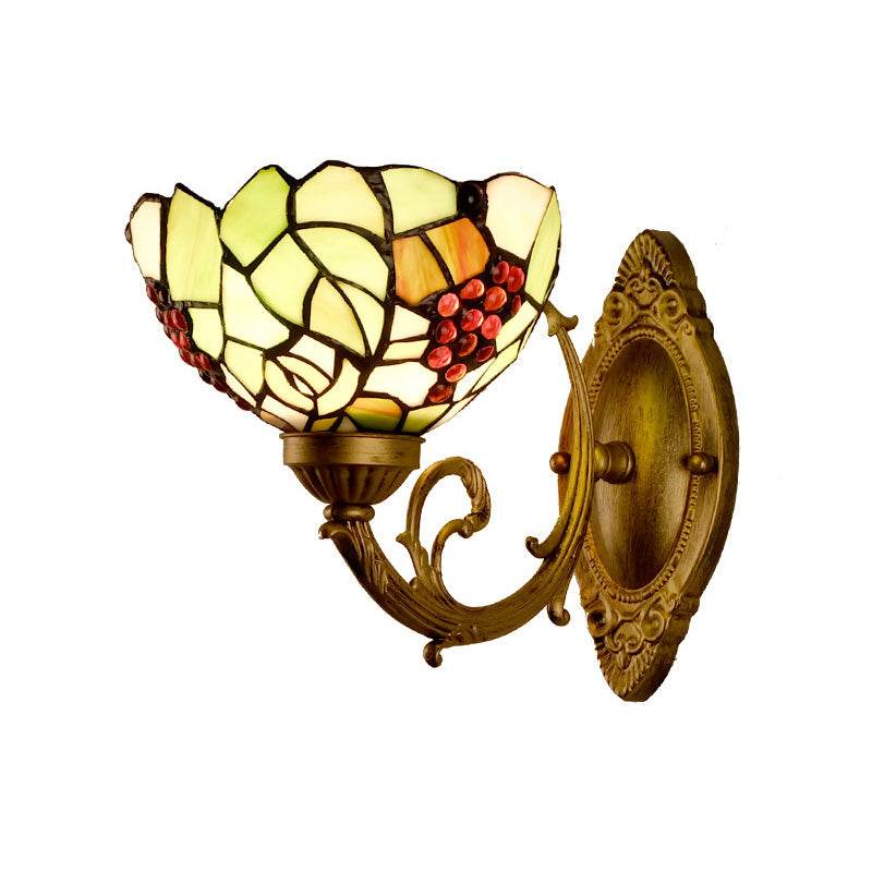 BowLift | Grape/Blossom Vanity Lighting Fixture 1 Light Yellow Art Glass Victorian Wall Lamp in Brass for Bathroom