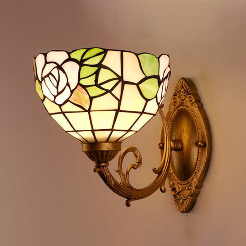BowLift | Grape/Blossom Vanity Lighting Fixture 1 Light Yellow Art Glass Victorian Wall Lamp in Brass for Bathroom