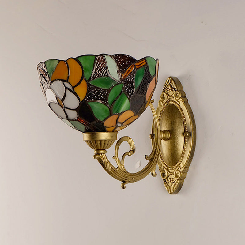BowLift | Grape/Blossom Vanity Lighting Fixture 1 Light Yellow Art Glass Victorian Wall Lamp in Brass for Bathroom