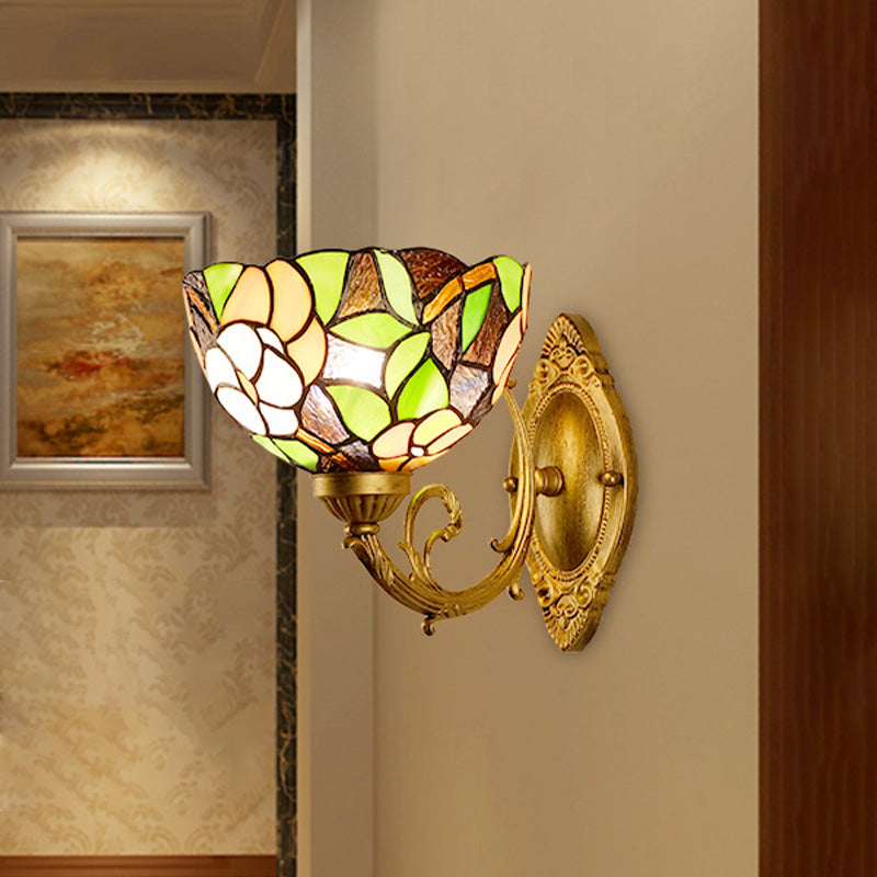 BowLift | Grape/Blossom Vanity Lighting Fixture 1 Light Yellow Art Glass Victorian Wall Lamp in Brass for Bathroom