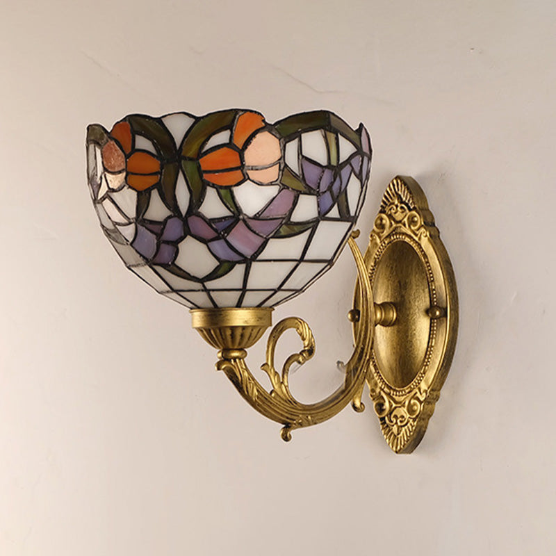 BowLift | Grape/Blossom Vanity Lighting Fixture 1 Light Yellow Art Glass Victorian Wall Lamp in Brass for Bathroom