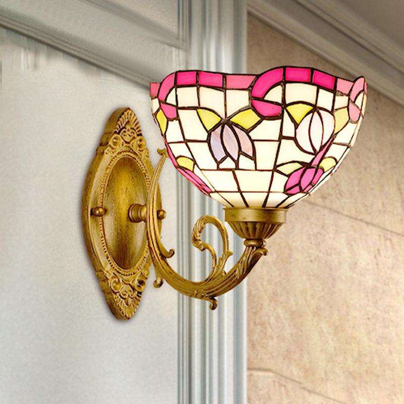 BowLift | Grape/Blossom Vanity Lighting Fixture 1 Light Yellow Art Glass Victorian Wall Lamp in Brass for Bathroom