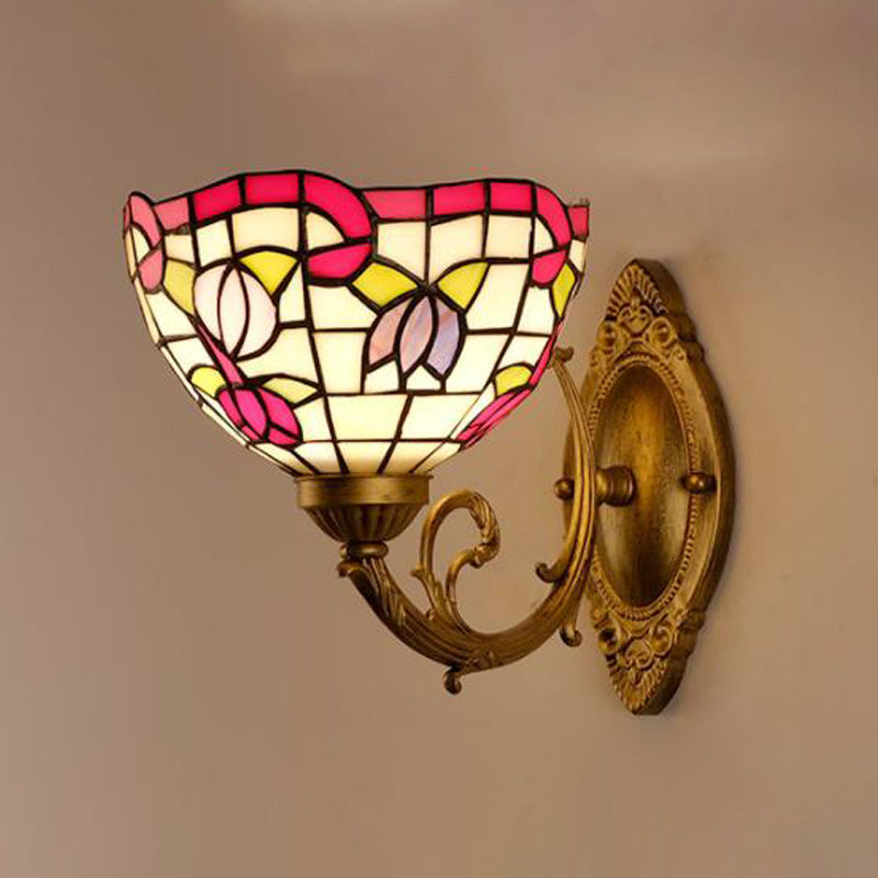 BowLift | Grape/Blossom Vanity Lighting Fixture 1 Light Yellow Art Glass Victorian Wall Lamp in Brass for Bathroom