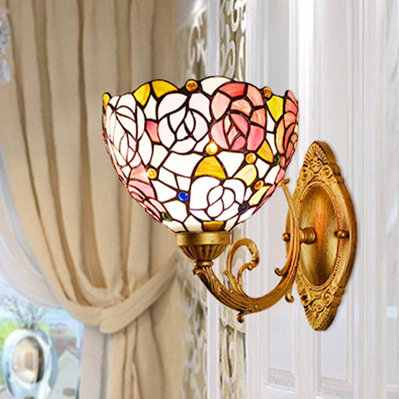 BowLift | Grape/Blossom Vanity Lighting Fixture 1 Light Yellow Art Glass Victorian Wall Lamp in Brass for Bathroom