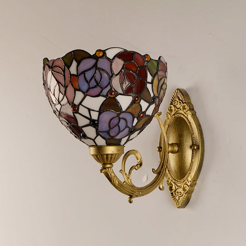 BowLift | Grape/Blossom Vanity Lighting Fixture 1 Light Yellow Art Glass Victorian Wall Lamp in Brass for Bathroom