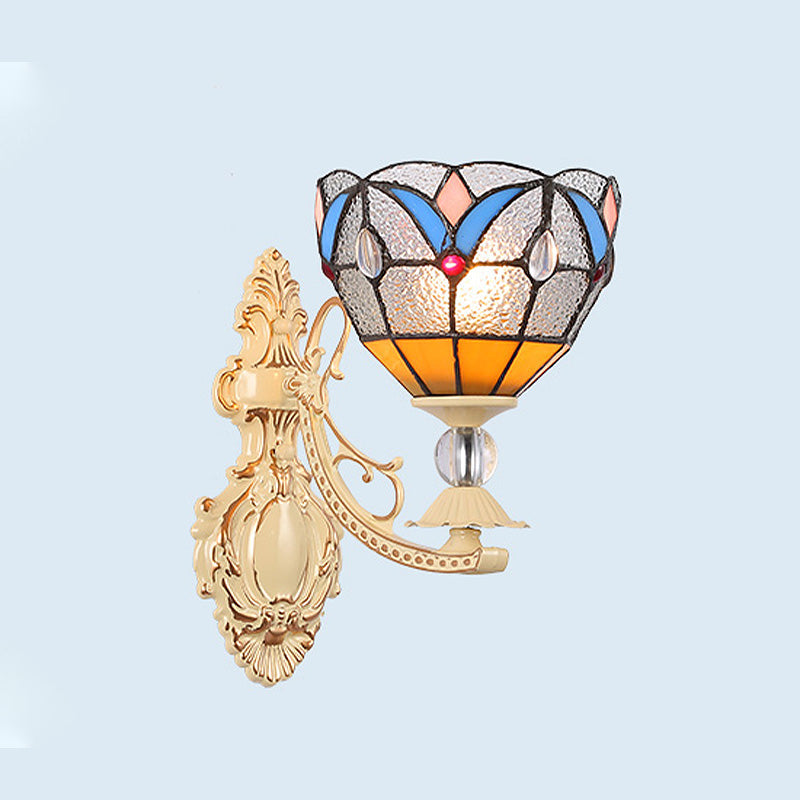 BowLift | Cut Glass White/Red/Pink Wall Lamp Cone/Flower/Dome 1 Light Mediterranean Wall Mounted Lamp for Outdoor