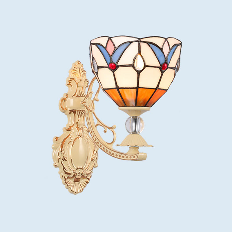 BowLift | Cut Glass White/Red/Pink Wall Lamp Cone/Flower/Dome 1 Light Mediterranean Wall Mounted Lamp for Outdoor