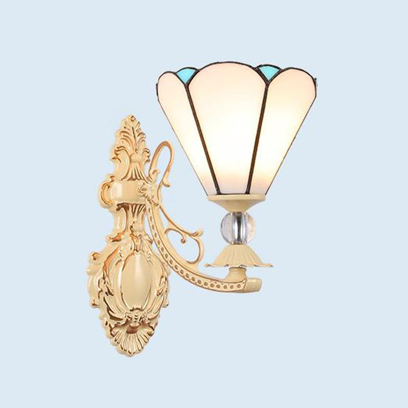 BowLift | Cut Glass White/Red/Pink Wall Lamp Cone/Flower/Dome 1 Light Mediterranean Wall Mounted Lamp for Outdoor