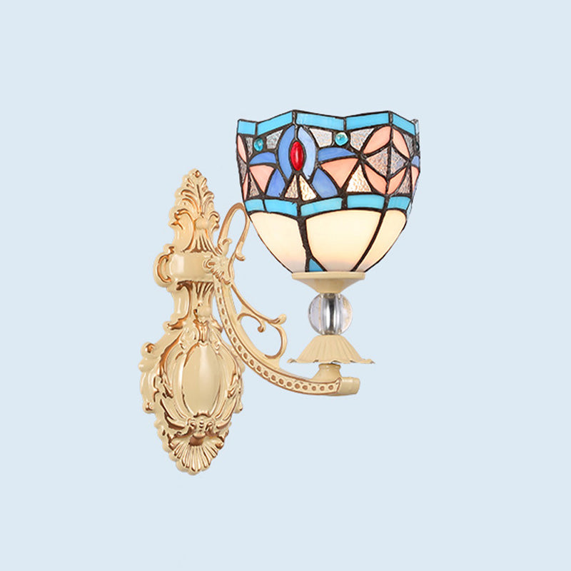 BowLift | Cut Glass White/Red/Pink Wall Lamp Cone/Flower/Dome 1 Light Mediterranean Wall Mounted Lamp for Outdoor