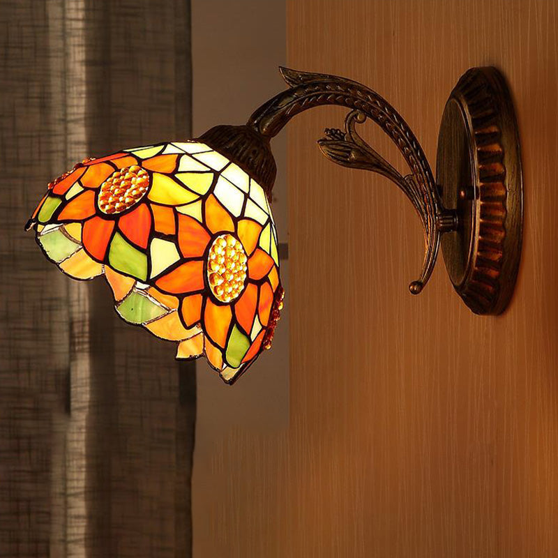 BowLift | 1 Light Wall Mounted Lighting Baroque Stylish Dome Woven Art Glass Wall Lamp in Red/Yellow/Blue for Living Room