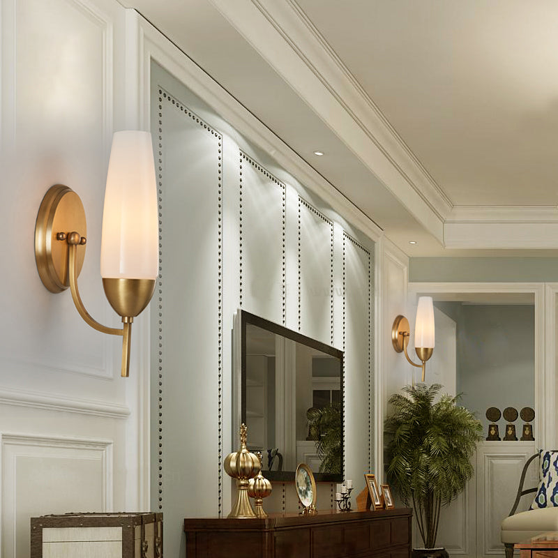 BowLift | Contemporary 1-Light Wall Lamp Brass Cone Sconce Lamp with Opaque Glass Shade
