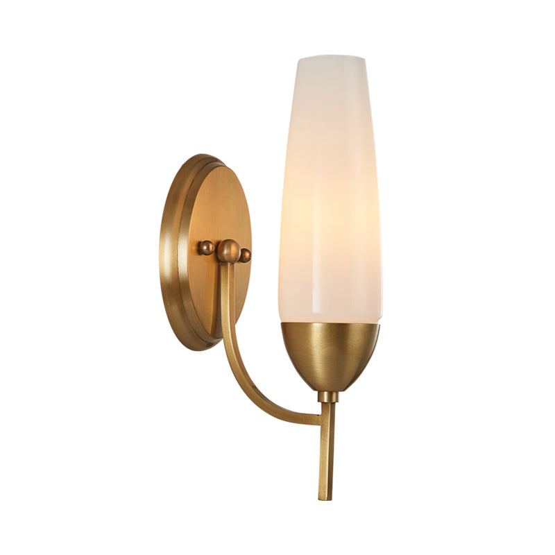 BowLift | Contemporary 1-Light Wall Lamp Brass Cone Sconce Lamp with Opaque Glass Shade