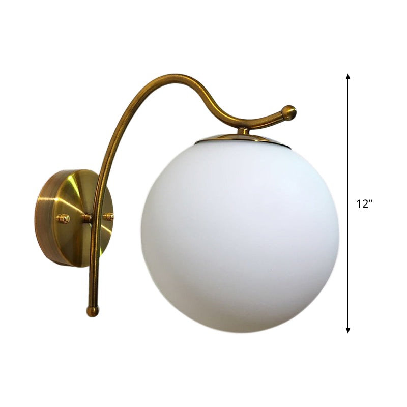 BowLift | Ball Wall Lamp Modern White Glass 1 Head Gold Wall Light with Metal Curved Arm