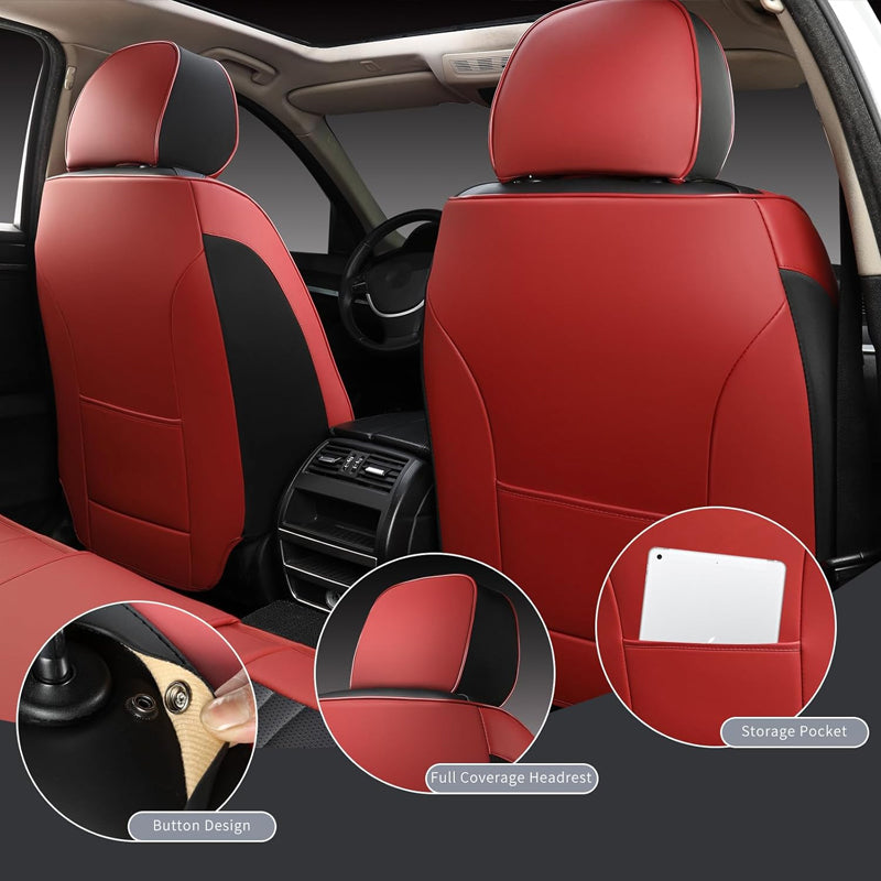 BowLift | Wine Red Leather Car Seat Covers Full Set Waterproof Car Seat Protectors 5 Seats Fit Most Cars