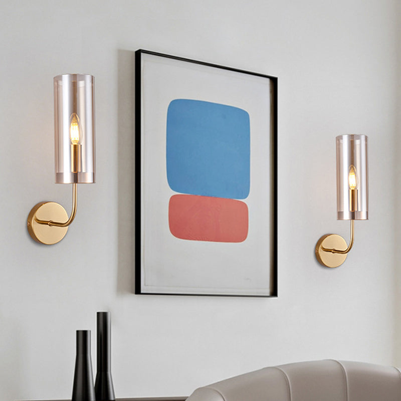 BowLift | Contemporary Tube Wall Lamp Cognac/Light Blue Glass 1 Head Living Room Wall Mounted Light