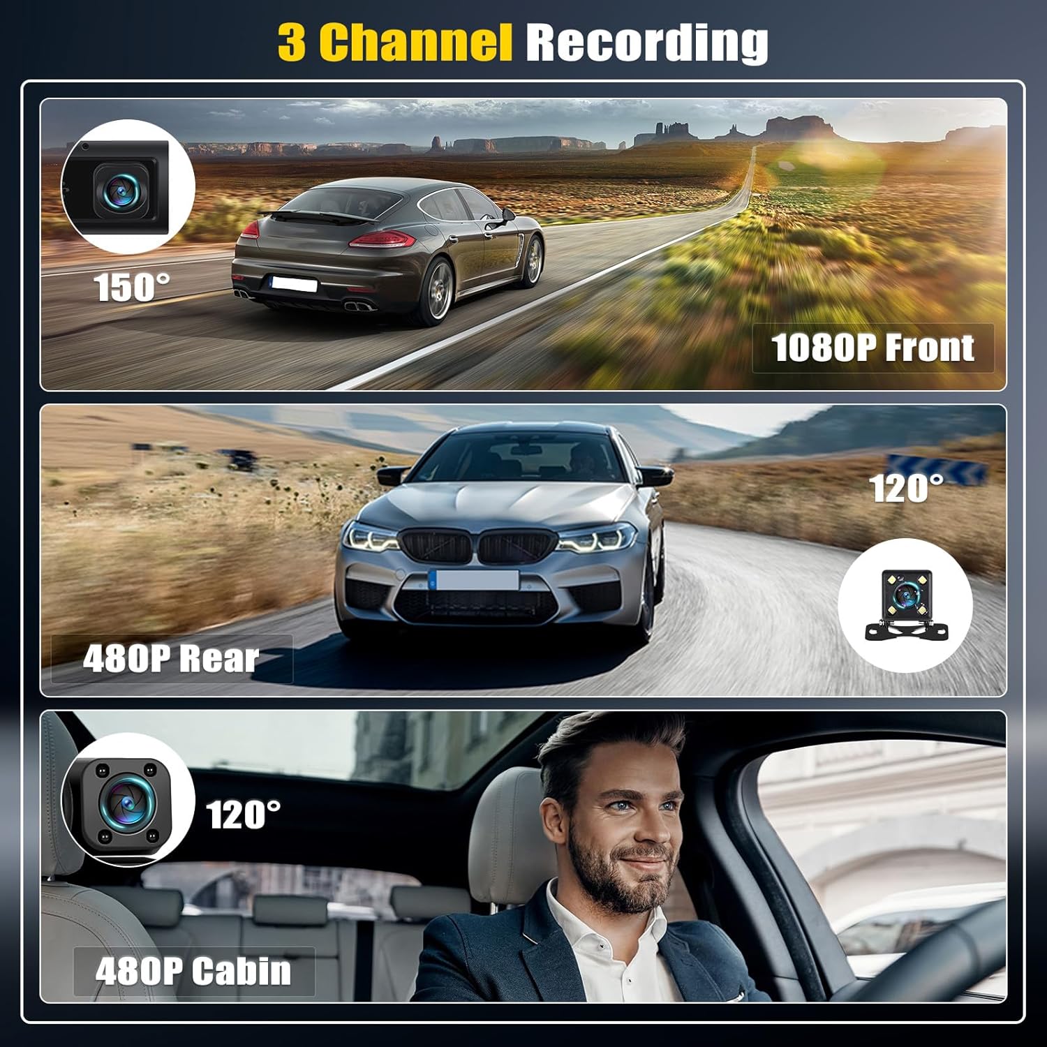BowLift | 3 Channel Dash Cam Front and Rear Inside