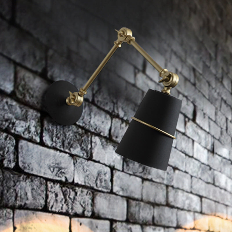 BowLift | Metallic Conical Wall Light Modernist 1 Head Wall Mounted Lamp in White/Black with Adjustable Arm