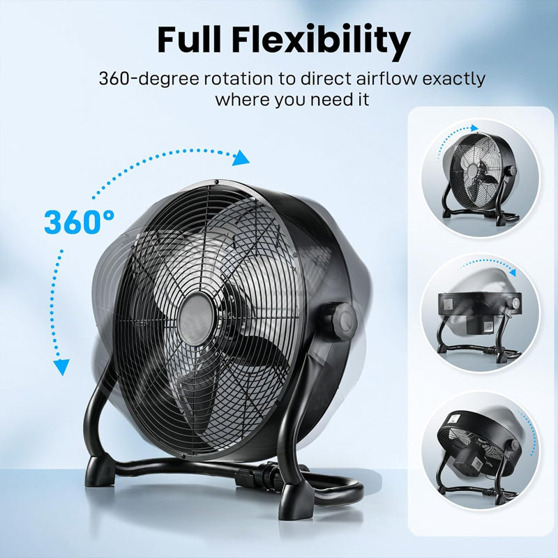 BowLift | 12" Cordless Fan Portable Rechargeable Cordless Fan 360° Tilt Industrial Heavy Duty Floor Fan