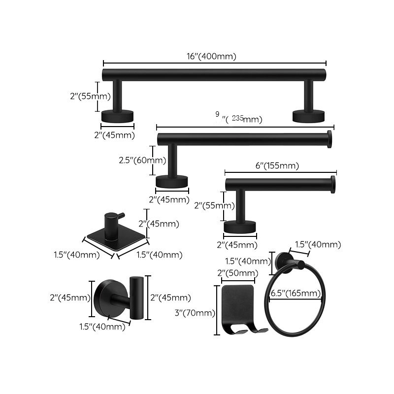 BowLift | Matt Black Bathroom Accessory Set Stainless Steel Towel Bar/Paper Holder/Bath Towel Hook