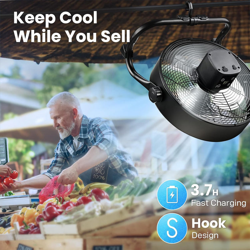 BowLift | 12" Cordless Fan Portable Rechargeable Cordless Fan 360° Tilt Industrial Heavy Duty Floor Fan