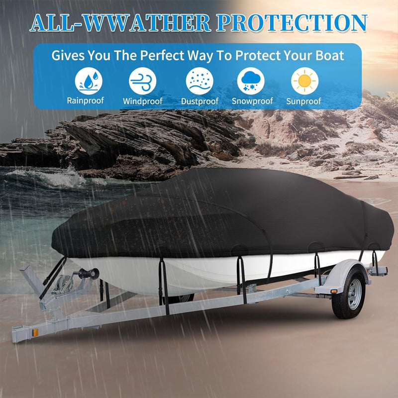 BowLift | 14'-16' Boat Cover 500D Waterproof Boat Cover UV Resistant Marine Grade Outboard Cover