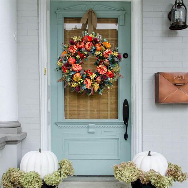 BowLift | Autumn Door Wreath | Rustic Peony & Pumpkin Design | Handcrafted Fall Decoration