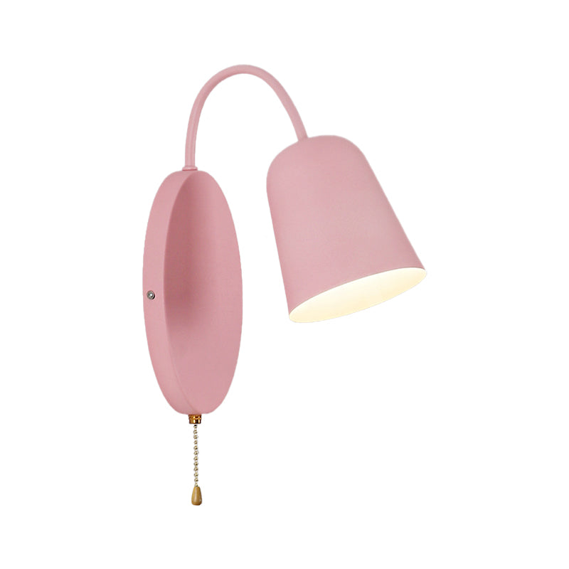 BowLift | Modern Cone Wall Light 1 Light Wall Mounted Lighting with Metal Shade and Pull Chain in Pink/Yellow/Blue/Green