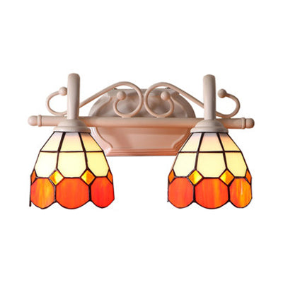 BowLift | Dome Double Wall Lamp with Curved Arm, Stained Glass, Traditional Wall Lighting in Blue/Orange