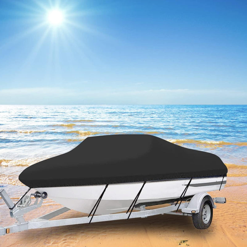 BowLift | 14'-16' 210D Boat Cover Oxford Fabric Trailerable Boat Cover Waterproof Mooring Cover with Strap Black