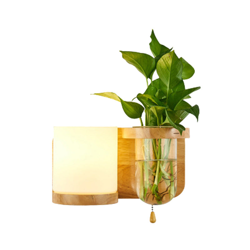 BowLift | 1 Light source wall-mounted light industrial cylindrical opal glass LED wall sconce made of wood, left/right