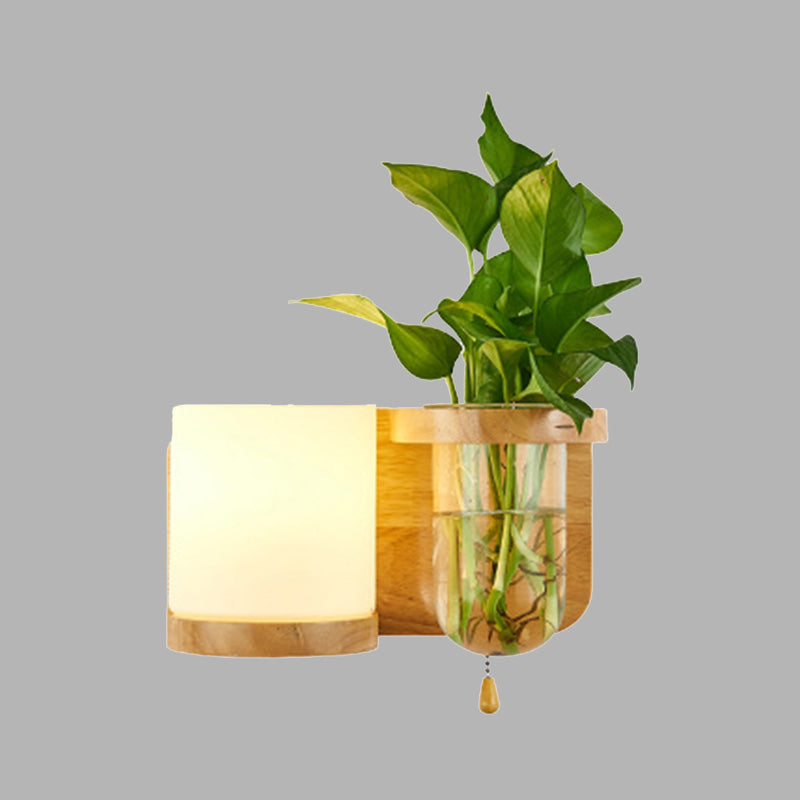 BowLift | 1 Light source wall-mounted light industrial cylindrical opal glass LED wall sconce made of wood, left/right