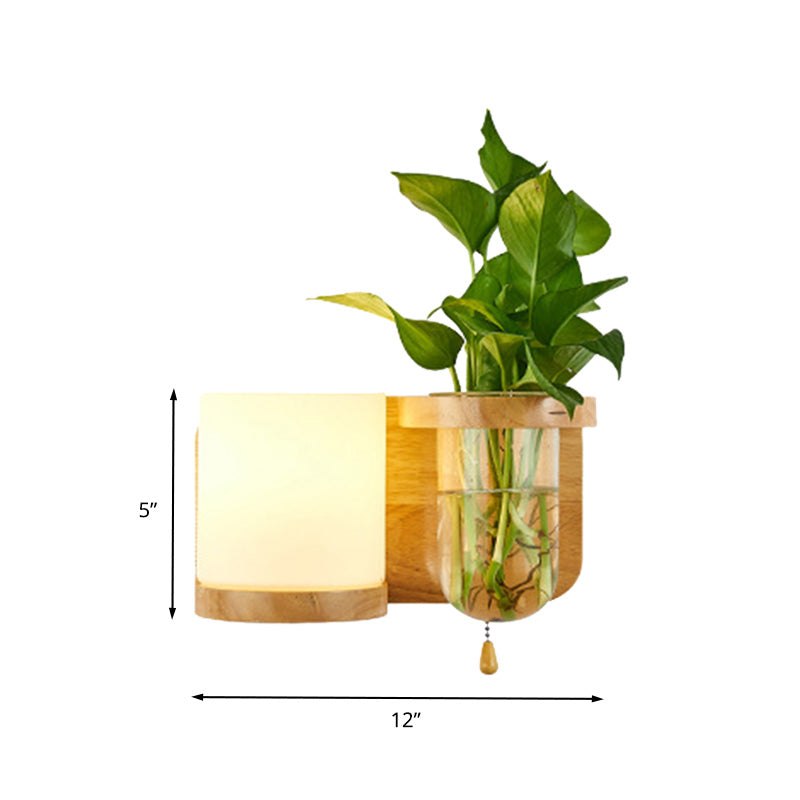 BowLift | 1 Light source wall-mounted light industrial cylindrical opal glass LED wall sconce made of wood, left/right