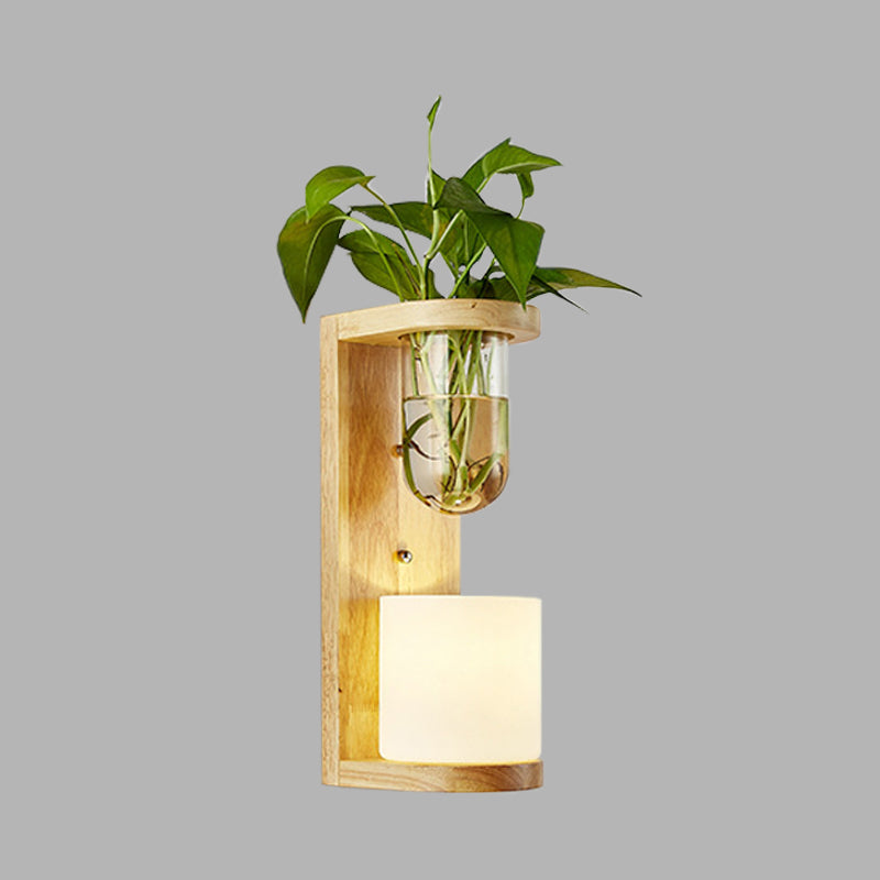 BowLift | Barrel/Globe Opal Glass Up/Down Light Simple 1 Light Living Room LED Wall Mount Lighting in Wood