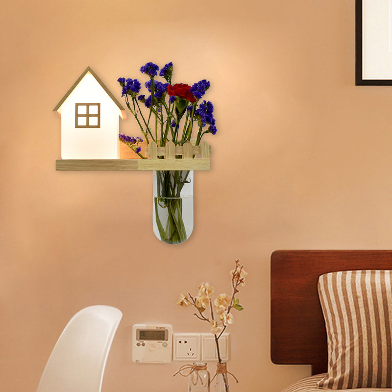 BowLift | Wood House Wall Lamp Industrial Cream Glass 1-Light Restaurant LED Wall Lights, Left/Right