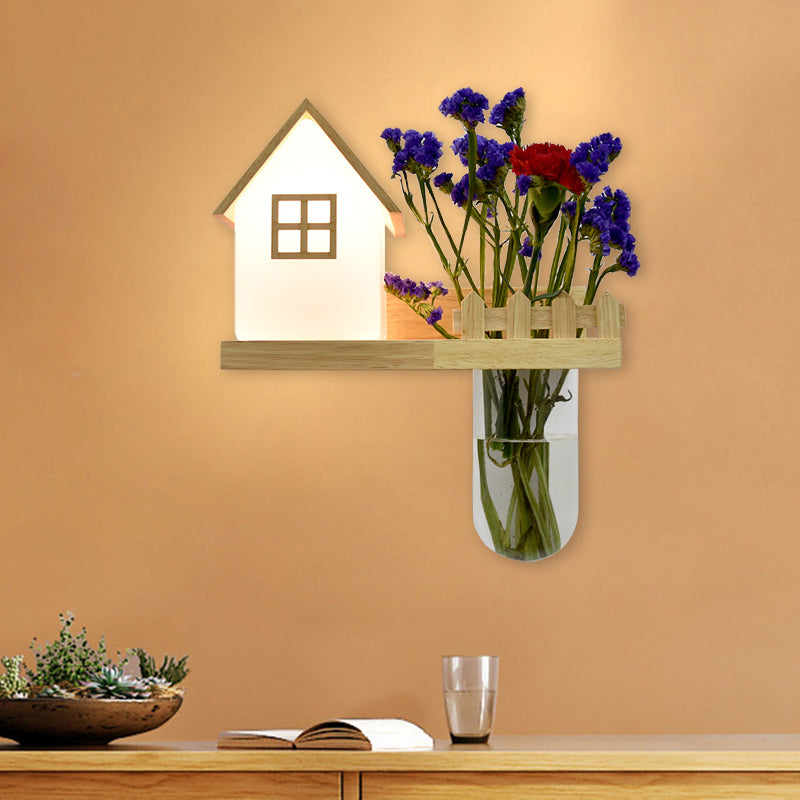 BowLift | Wood House Wall Lamp Industrial Cream Glass 1-Light Restaurant LED Wall Lights, Left/Right