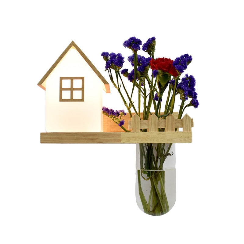BowLift | Wood House Wall Lamp Industrial Cream Glass 1-Light Restaurant LED Wall Lights, Left/Right
