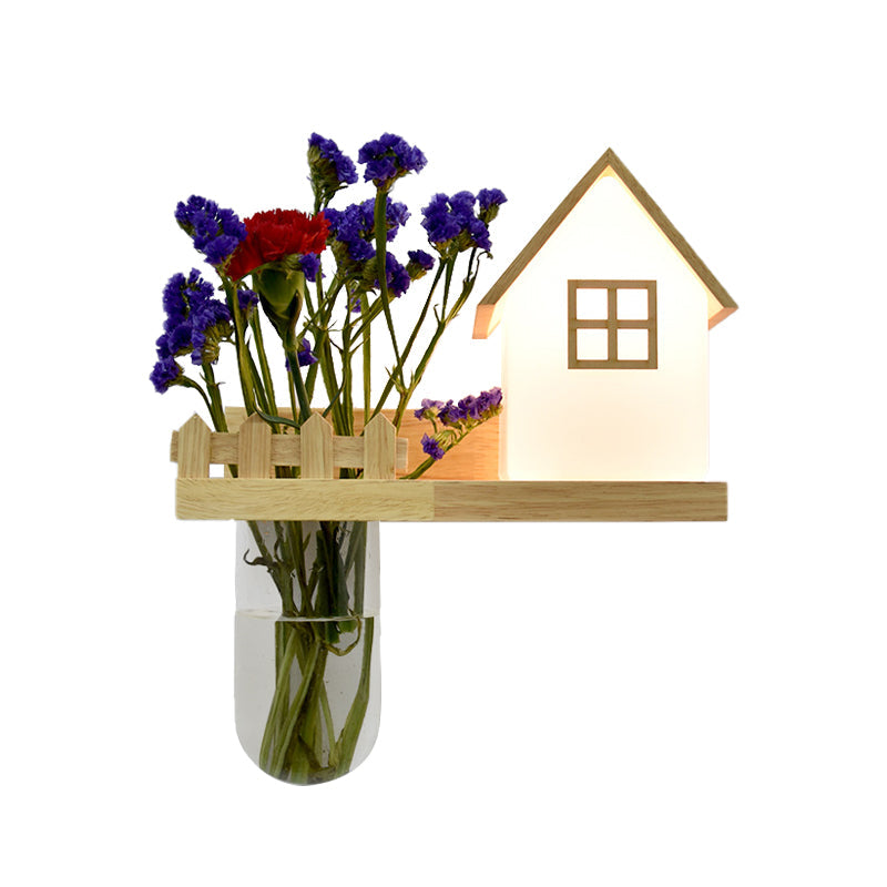 BowLift | Wood House Wall Lamp Industrial Cream Glass 1-Light Restaurant LED Wall Lights, Left/Right