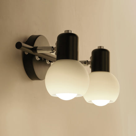 BowLift | Bubble Shade Bathroom Wall Light Fixture Industry Ivory Glass 2 Lights Black/White Wall Lamp
