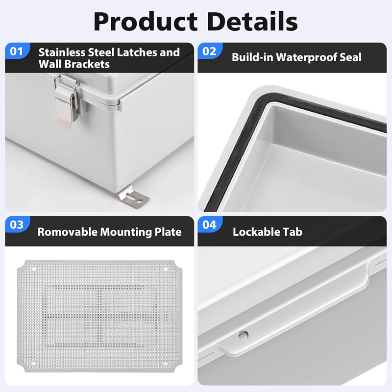 BowLift | 11.4" x 7.5" x 5.5" ABS Plastic Electrical Enclosure Waterproof Outdoor Junction Box for Electrical Projects