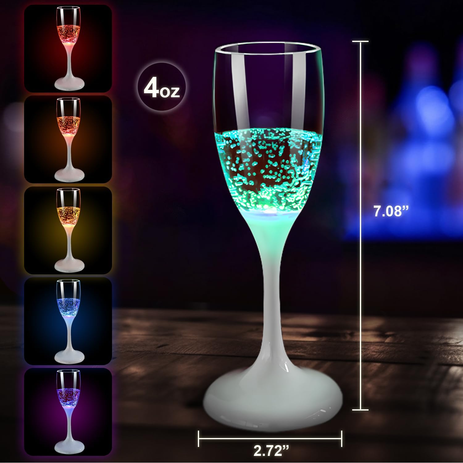 BowLift | LED Wine Glasses | Light-Up Drinkware with 6 Colors | Liquid-Activated | Reusable Party Cups 4–8oz